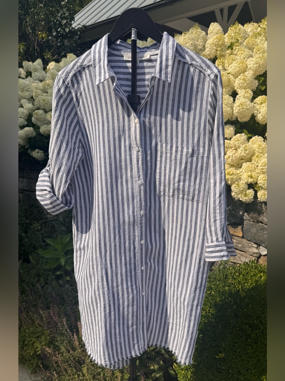 MELISSA NEPTON Blue & White Striped Button-Front Shirtdress Size:M